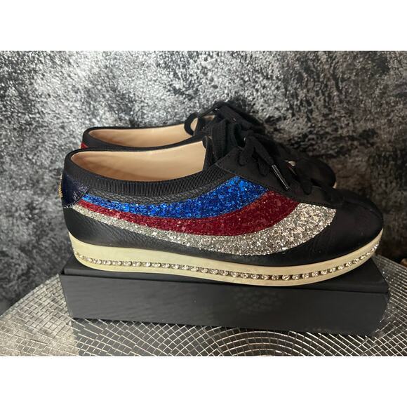 Gucci Falacer Sylvie Web Crystal Glitter Sneakers - Picture 2 of 5